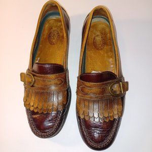 HS Trask Vintage Men's Loafers Buckle & Kilts Chestnut Brown/Dark Tan size:10.5M
